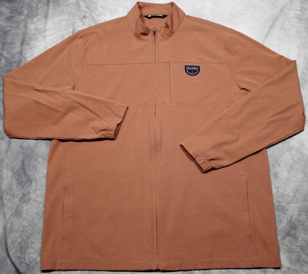 TravisMathew Jacket Mens XL Brown Full Zip Golf Stretch Knit Stand Collar 1MZ237